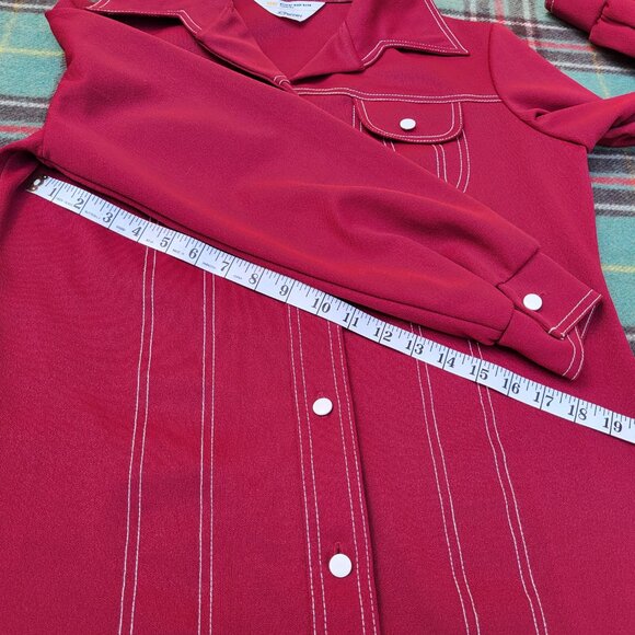 Vintage 1970's JCPenney Wide Lapel Collar Burgundy Red Button Up Jacket / Shirt, - Picture 8 of 11